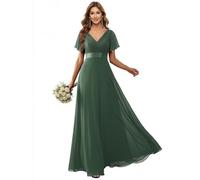 Ever-Pretty Vestiti da Cerimonia da Donna Alta Elasticità Scollo a V Linea ad A con Spacco Stile Impero Verde eucalipto 46