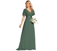 Ever-Pretty Vestiti da Cerimonia da Donna Alta Elasticità Scollo a V Linea ad A con Spacco Stile Impero Verde eucalipto 48
