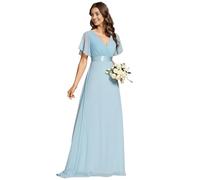 Ever-Pretty Vestiti da Cerimonia da Donna Alta Elasticità Scollo a V Linea ad A con Spacco Stile Impero Cielo Blu 34