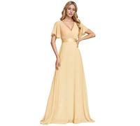 Ever-Pretty Vestiti da Cerimonia da Donna Alta Elasticità Scollo a V Linea ad A con Spacco Stile Impero Giallo 50