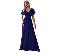 Ever-Pretty Vestiti da Cerimonia da Donna Alta Elasticità Scollo a V Linea ad A con Spacco Stile Impero Dark Blue 34
