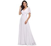 Ever-Pretty Vestiti da Cerimonia da Donna Alta Elasticità Scollo a V Linea ad A con Spacco Stile Impero Bianco 34