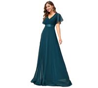 Ever-Pretty Vestiti da Cerimonia da Donna Alta Elasticità Scollo a V Linea ad A con Spacco Stile Impero Teal 34