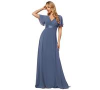 Ever-Pretty Vestiti da Cerimonia Donna Stile Impero Linea ad A Scollo a V Maniche Corte Lungo Dusty Navy 50