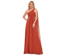 Ever-Pretty Vestiti da Cerimonia Donna Una Spalla Linea ad A Chiffon Stile Impero con Cinghia Abito da Sera Arancione 46