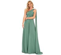 Ever-Pretty Vestiti da Cerimonia Donna Una Spalla Linea ad A Chiffon Stile Impero con Cinghia Abito da Sera Fagiolo Verde 46