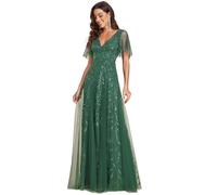 Ever-Pretty Vestiti da Cerimonia Linea ad A Scollo a V per Cerimonia Sera Damigella Lungo con Paillettes Donna Verde eucalipto 40