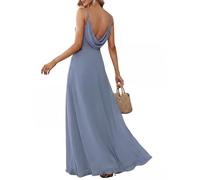 Ever-Pretty Vestiti da Damigella Donna Lungo Scollo a V Senza Maniche Linea ad A Chiffon Senza Schienale Denim Blu 44