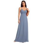 Ever-Pretty Vestiti da Sera Donna Lungo Scollo a V Senza Maniche Linea ad A Chiffon Senza Schienale Blu Ardesia 44