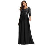 Ever-Pretty Vestiti da Sera e Cerimonia Donna Linea ad A Elegante Manica 3/4 con Paillettes Abiti da Damigella Chiffon Stile Impero Nero 46