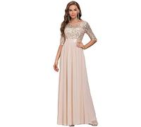 Ever-Pretty Vestiti da Sera e Cerimonia Donna Linea ad A Elegante Manica 3/4 con Paillettes Abiti da Damigella Chiffon Stile Impero Arrossire 58