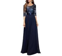 Ever-Pretty Vestiti da Sera e Cerimonia Donna Linea ad A Elegante Manica 3/4 con Paillettes Abiti da Damigella Chiffon Stile Impero Blu Navy 50