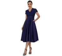 Ever-Pretty Vestiti da Sera Pizzo Maniche Corte Scollo a V Stile Impero Linea ad A Elegante Midi da Donna Blu Navy 50
