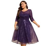 Ever-Pretty Vestito da Cerimonia con Paillettes al Ginocchio da Donna Abiti da Cocktail Party con Manica Lunga Eleganti Viola Scuro 44