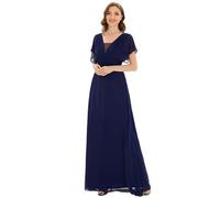 Ever-Pretty Vestito da Cerimonia Donna Chiffon Linea ad A Scollo a V Maniche Corte Stile Impero Lungo Blu Navy 38