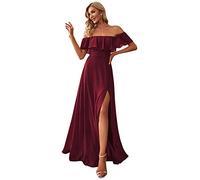 Ever-Pretty Vestito da Cerimonia Donna dalla Spalla Linea ad A Chiffon con Spacco con Volantes Stile Impero Lungo Borgogna 50EU