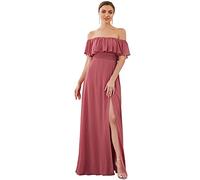 Ever-Pretty Vestito da Cerimonia Donna dalla Spalla Linea ad A Chiffon con Spacco con Volantes Stile Impero Lungo è venuto Marrone 38