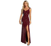 Ever-Pretty Vestito da Cerimonia Donna Elegante Lungo Senza Schienale Abito da Sera Maxi Cocktail Vita Alta Senza Maniche Sexy Borgogna 50