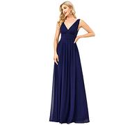 Ever-Pretty Vestito da Cerimonia Donna Linea ad A Stile Impero Chiffon Scollo a V Senza Maniche Abito da Damigella Chic Dark Blue 36