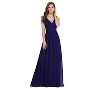 Ever-Pretty Vestito da Cerimonia Donna Linea ad A Stile Impero Chiffon Scollo a V Senza Maniche Abito da Damigella Chic Blu Reale 36