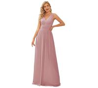 Ever-Pretty Vestito da Cerimonia Donna Linea ad A Stile Impero Chiffon Scollo a V Senza Maniche Abito da Damigella Chic Dusty Rose 36