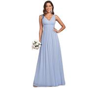 Ever-Pretty Vestito da Cerimonia Donna Linea ad A Stile Impero Chiffon Scollo a V Senza Maniche Abito da Damigella Chic Ghiaccio Blu 38