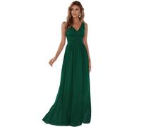 Ever-Pretty Vestito da Cerimonia Donna Linea ad A Stile Impero Chiffon Scollo a V Senza Maniche Abito da Damigella Chic Verde Scuro 48