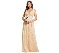 Ever-Pretty Vestito da Cerimonia Donna Linea ad A Stile Impero Chiffon Scollo a V Senza Maniche Abito da Damigella Rosa Dorata 42