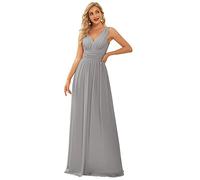 Ever-Pretty Vestito da Cerimonia Donna Linea ad A Stile Impero Chiffon Scollo a V Senza Maniche Abito da Damigella Chic Grigio 42