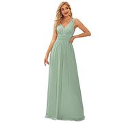 Ever-Pretty Vestito da Cerimonia Donna Linea ad A Stile Impero Chiffon Scollo a V Senza Maniche Abito da Damigella Chic Menta Verde 46
