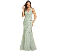 Ever-Pretty Vestito da Cerimonia Donna Sirena Paillettes Tulle Petto Basso Scollo a V Senza Maniche Stile Impero Menta Verde 46