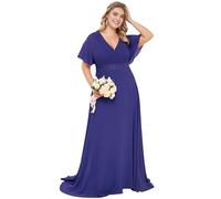 Ever-Pretty Vestito da Cerimonia Donna Stile Impero Linea ad A Scollo a V Maniche Corte Lungo Blu Reale 50EU
