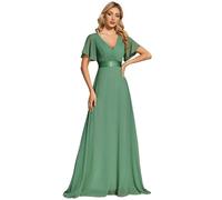 Ever-Pretty Vestito da Cerimonia Donna Stile Impero Linea ad A Scollo a V Maniche Corte Lungo Fagiolo Verde 42EU