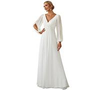 Ever-Pretty Vestito da Cerimonia Elegante Linea ad A Scollo a V A Abiti da Sera 00461 Bianco Crema 36