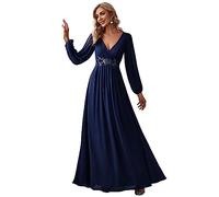 Ever-Pretty Vestito da Cerimonia Elegante Linea ad A Scollo a V A Abiti da Sera 00461 Blu Navy 40