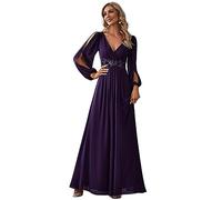 Ever-Pretty Vestito da Cerimonia Elegante Linea ad A Scollo a V A Abiti da Sera 00461 Viola Scuro 38