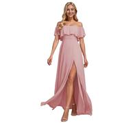 Ever-Pretty Vestito da Cerimonia Elegante Stile Impero Linea ad A Chiffon dalla Spalla con Spacco Donna Dusty Rose 38