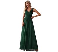 Ever-Pretty Vestito da Cerimonia Elegante Stile Impero Scollo a V Senza Maniche Plissettato Donna Verde Scuro 50