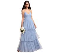 Ever-Pretty Vestito da Cerimonia Eleganti Abiti da Ballo Senza Maniche Abiti da Torta Lunghi in Rete Blu Polvere Chiaro 48