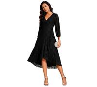 Ever-Pretty Vestito da Cerimonia Eleganti Pizzo Abito da Sera Elegante da Donna a Maniche Lunghe Gonna Irregolare Nero 50
