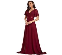 Ever-Pretty Vestito da Damigella Donna Stile Impero Linea ad A Scollo a V Maniche Corte Lungo Borgogna 50
