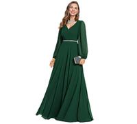 Ever-Pretty Vestito da Damigella d'Onore Maniche Lanterna Linea A Chiffion Scollo a V Stile Impero Chiffion Elegante Verde Scuro 50