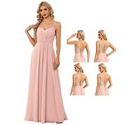 Ever-Pretty Vestito da Damigella Scollo a V Senza Maniche Lungo Elegante Abito da Damigella Rosa 36