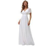Ever-Pretty Vestito da Festa Donna Linea ad a Tulle Abito da Sera Scollo V Lungo Cerimonia Bianco 36