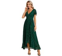 Ever-Pretty Vestito da Mamma Lungo Laccio High Low Maniche Corte Scollo a V Donna Abiti da Sera Verde Scuro 54