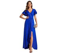 Ever-Pretty Vestito da Sera Donna Elegante Stile Impero Scollo a V Maniche Corte Lungo Abito da Sera Blu Zaffiro 50