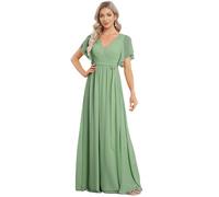 Ever-Pretty Vestito da Sera Donna Elegante Stile Impero Scollo a V Maniche Corte Lungo Chiffon Abito da Sera Verde Salvia 52
