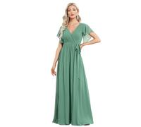 Ever-Pretty Vestito da Sera Donna Elegante Stile Impero Scollo a V Maniche Corte Lungo Chiffon Abito da Sera Fagiolo Verde 58