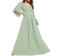 Ever-Pretty Vestito da Sera Donna Elegante Stile Impero Scollo a V Maniche Corte Lungo Chiffon Abito da Sera Menta Verde 50
