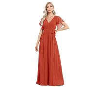Ever-Pretty Vestito da Sera Donna Elegante Stile Impero Scollo a V Maniche Corte Lungo Chiffon Abito da Sera Arancione 46